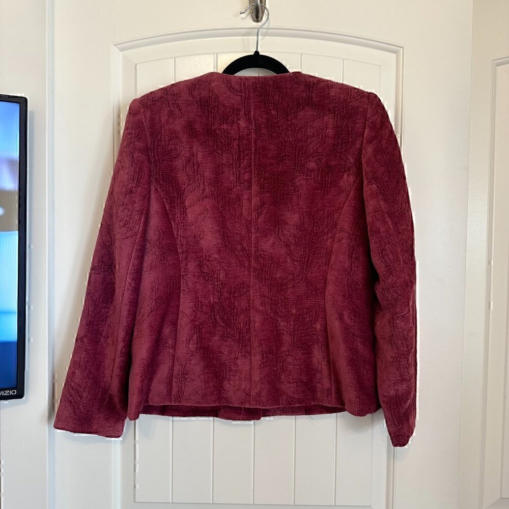 VINTAGE 90s Koret deep pink velvet blazer jacket buttons women's 8 petite - Picture 10 of 13